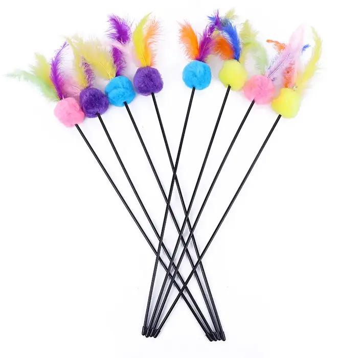 5 pièces drôle chaton chat Teaser jouet interactif tige avec cloche et plume jouets pour animaux de compagnie chats bâto