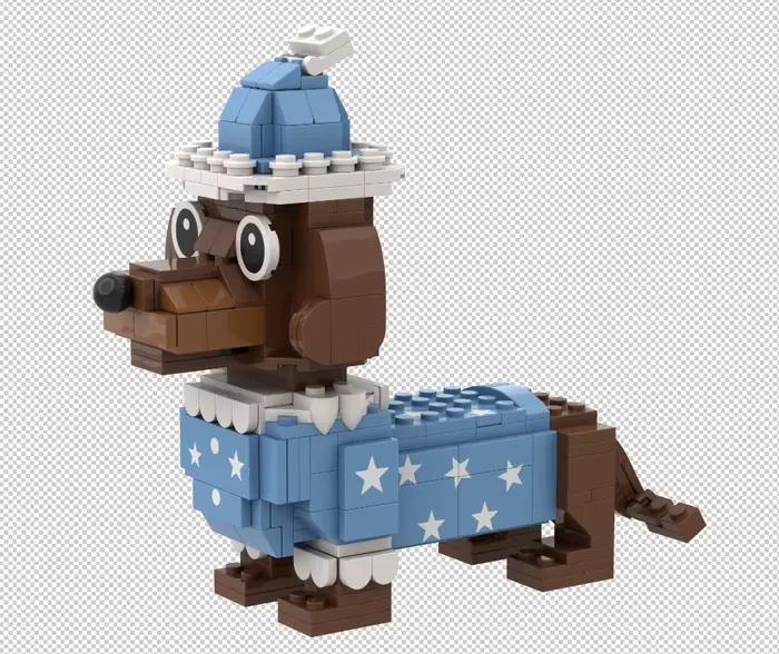 Figurine de chiot mignon en forme de chapeau de cowboy, modèle animal en briques DIY, ornement de bureau, décoration pour la maison et le bureau, cadeau