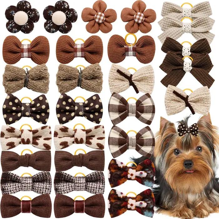 10 pièces nœuds de cheveux de chien bandes de caoutchouc animal de compagnie petit
