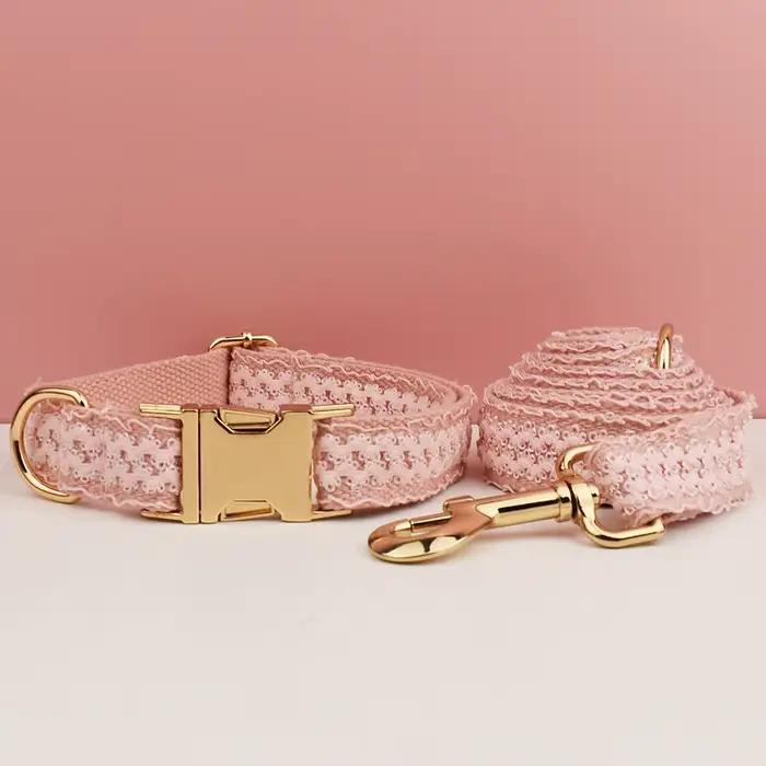 Collier pour chien en dentelle rose personnalisé, plaque nominative gravée sur mesure, collier de ma