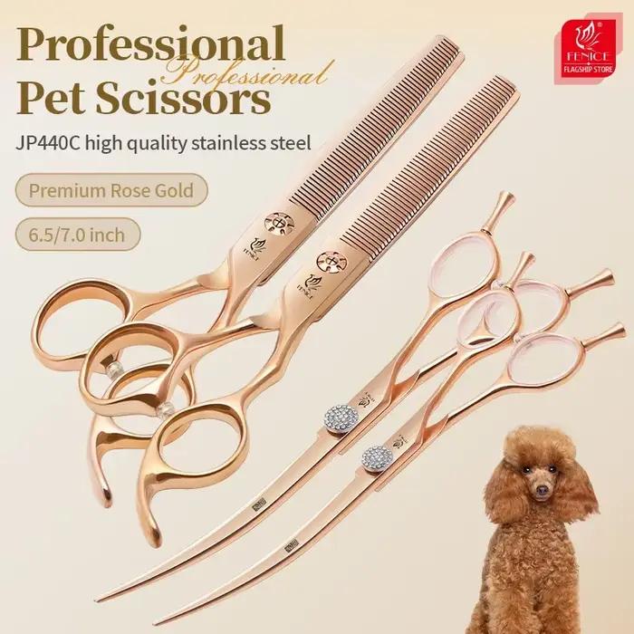 Fenice 6.5/7.0 pouces JP440C or Rose toilettage pour chiens de compagnie ciseaux incurvés rutaux/ser