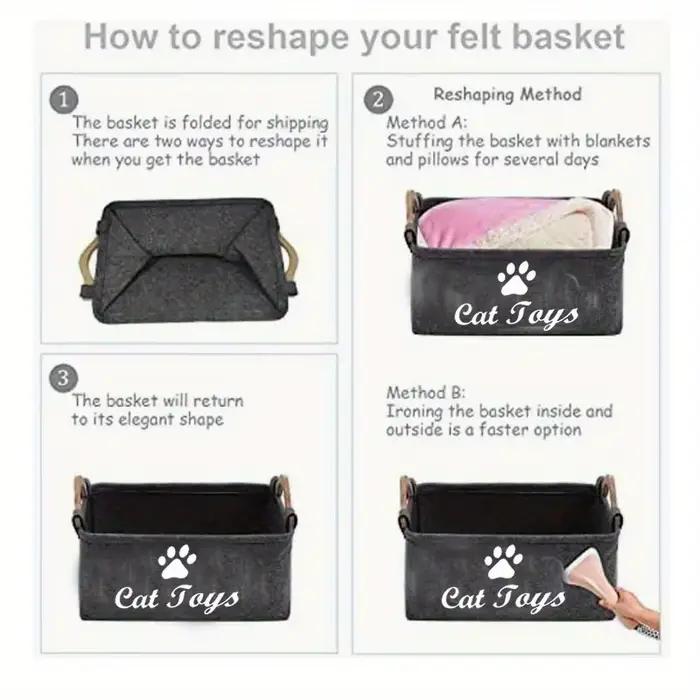 Panier de rangement élégant en feutre pour jouets d'animaux de compagnie