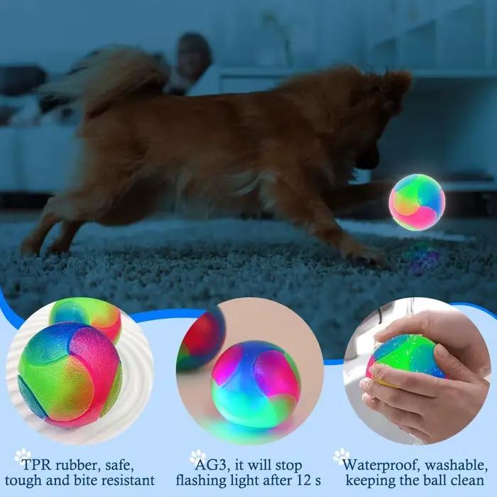 Balle lumineuse à DEL pour chiens, jouet à billes élastiques, jouet interactif pour chiot, boules mo