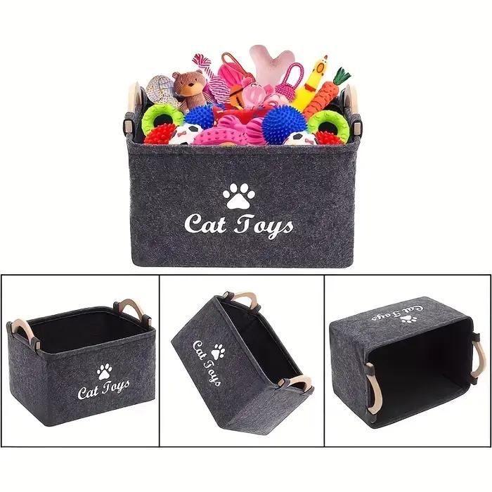 Panier de rangement élégant en feutre pour jouets d'animaux de compagnie