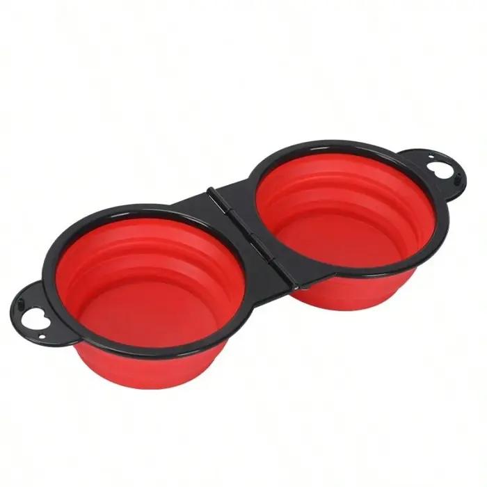 1 pièce 2-en-1 pliable double bol bol d'alimentation Portable voyage en plein air chien chat bol à boire fournitures