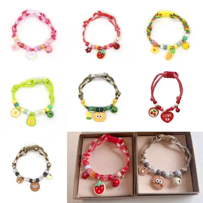 Mignon animal de compagnie coloré avec cloches réglable chat chiot collier tressé