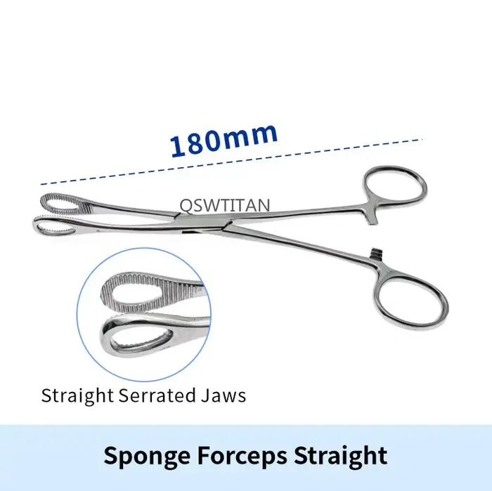 Pince éponge mâchoires dentelées droites/incurvées, Instruments chirurgicaux vétérinaires en acier i