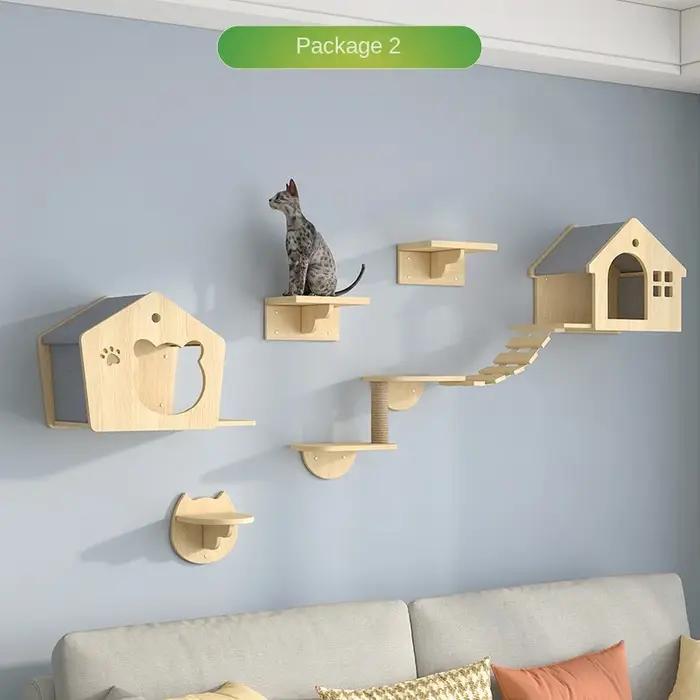 Tour d'escalade en bois pour animaux de compagnie avec hamac