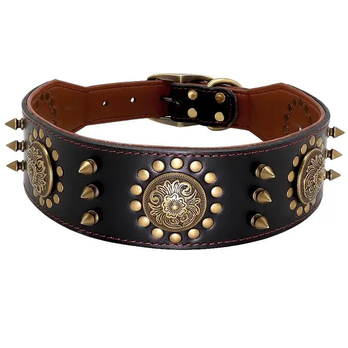 Collier de chien en cuir clouté à pointes réglables, colliers de chien cool, grands chiens moyens et