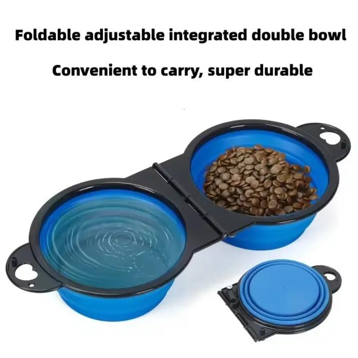 1 pièce 2-en-1 pliable double bol bol d'alimentation Portable voyage en plein air chien chat bol à boire fournitures