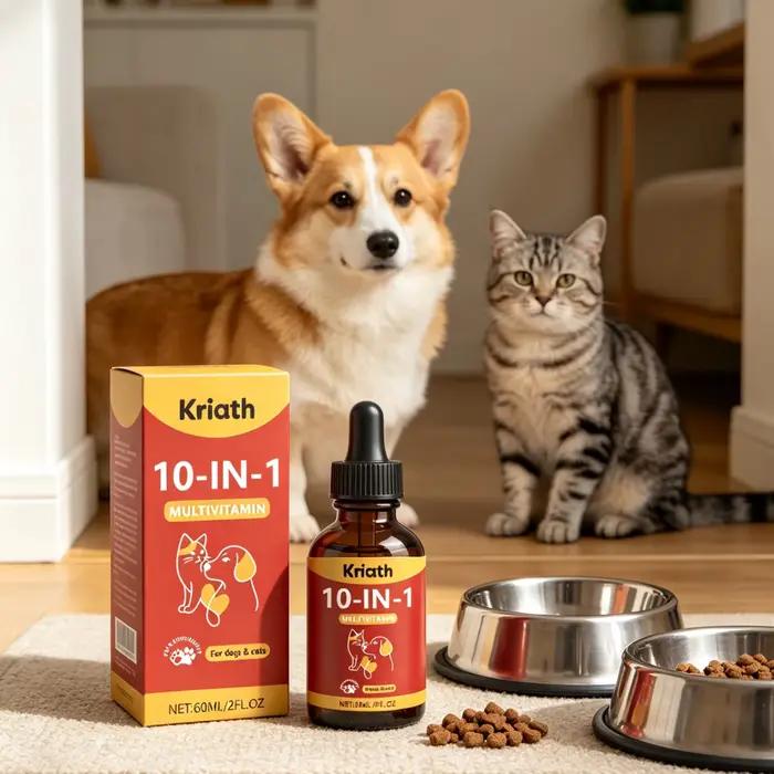 Complément multivitaminé pour animaux de compagnie Kriath, soutien immunitaire, amélioration de la digestion, correction de la malnutrition, vitalité quotidienne, gouttes de vitamines douces pour anim