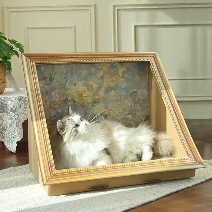 Chenil ondulé créatif pour chien et chat, cadre photo, Teddy, petite maison pour chien, chalet, peinture à l'huile, accessoires de produits pour animaux de compagnie