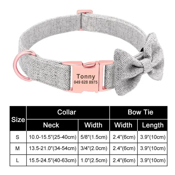 Collier de chien personnalisé en nylon avec nœud papillon