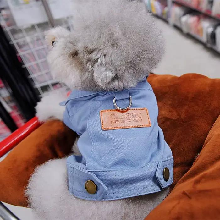 Costume de printemps pour chien, manteau en Denim, vêtements avec anneau de laisse en D pour petits