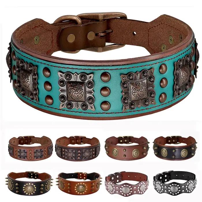 Collier de Luxe en Cuir group pour Chien, Accessoire Durable avec Pointes Cool de 2 Pouces de Large,
