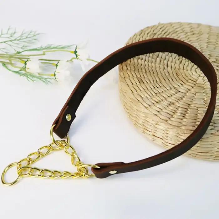 Collier ras du cou en cuir véritable pour chiens
